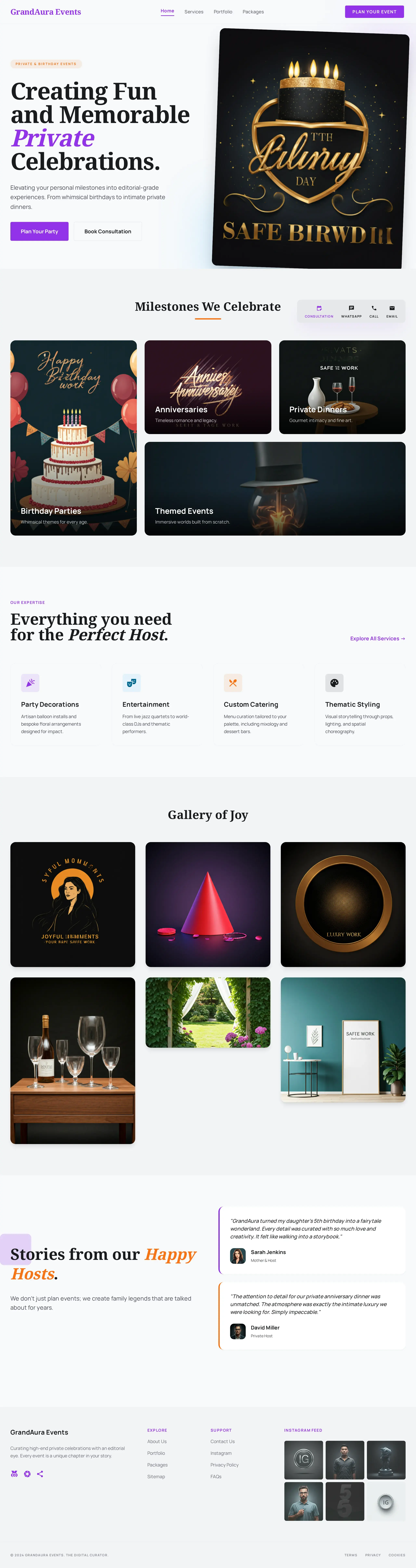 Private Party Home - GrandAura — Premium UI template designed specifically for Event Managers.